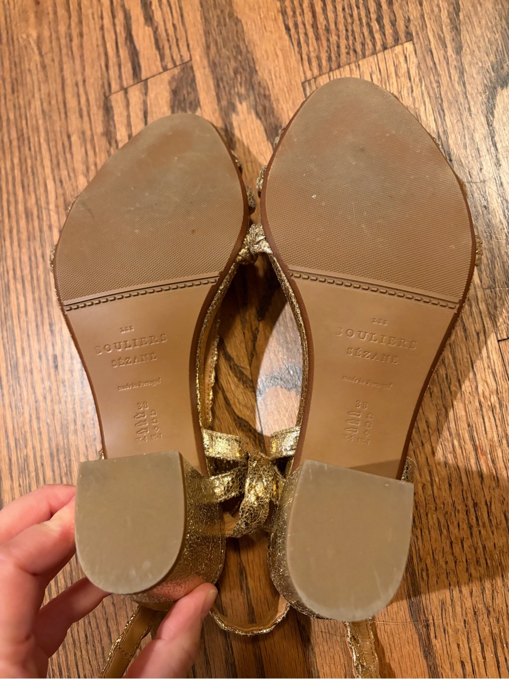 Sezane Natacha Metallic Gold Braided Sandal Heels - Picture 3 of 5